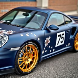 A Porsche 997 Turbo Phase 1 with a matte midnight blue color