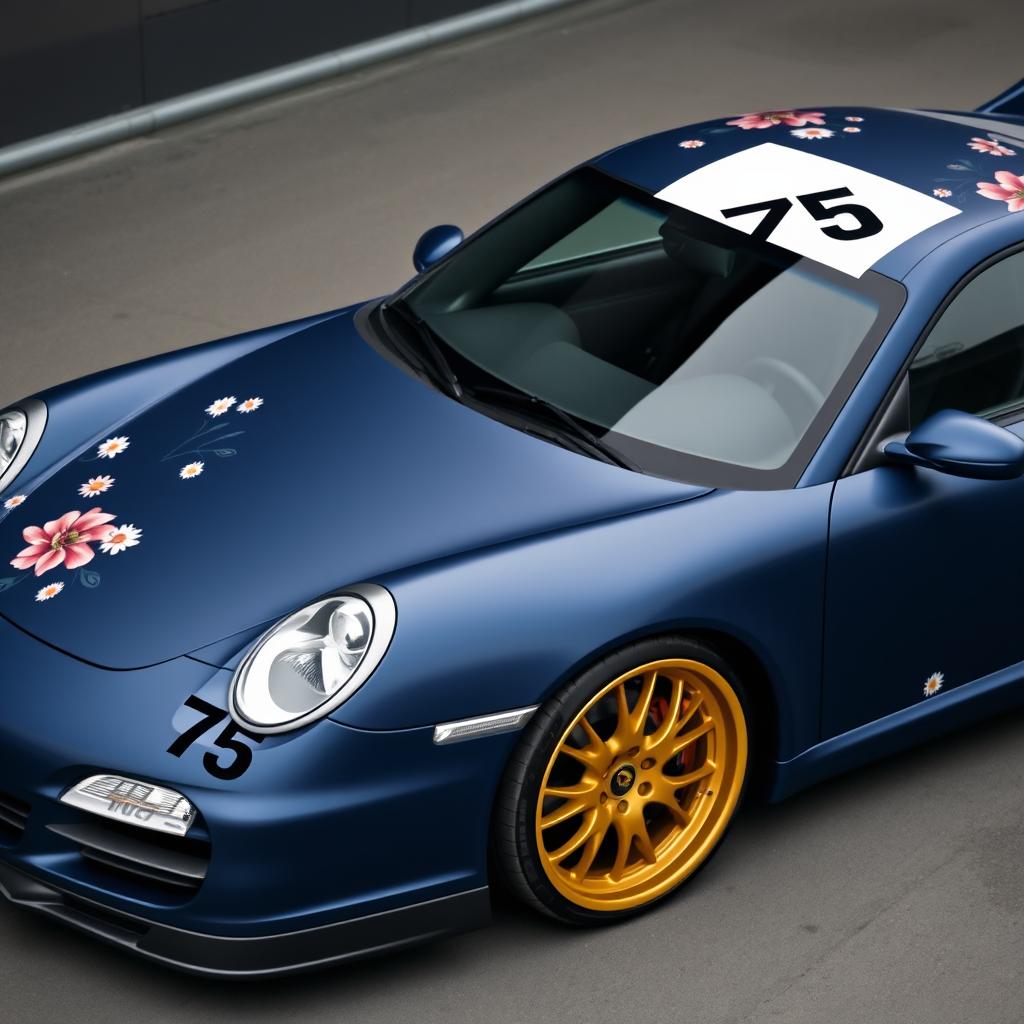 A Porsche 997 Turbo Phase 1 with a matte midnight blue color