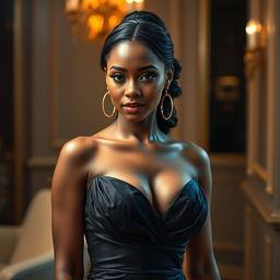 A stunning Nigerian seductress, standing with an alluring pose