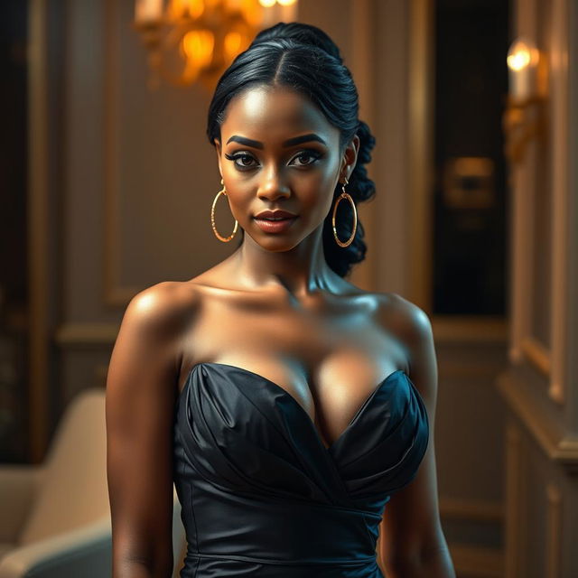 A stunning Nigerian seductress, standing with an alluring pose