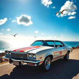 A pristine Chevrolet Opala SS, vintage model from the 1970s, shining under the sun