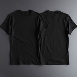 A plain, blank black t-shirt in detail, showcasing its smooth fabric texture and classic crew neck design