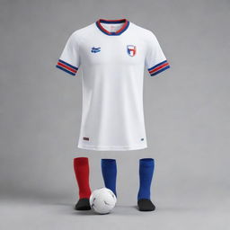 A simple football kit in white, blue, and red