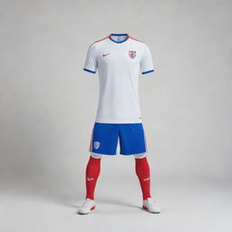 A simple football kit in white, blue, and red