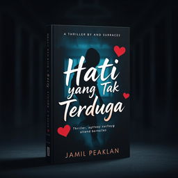 Book cover for a novel titled "Hati yang Tak Terduga" featuring themes of thriller, mystery, and romance set in a school