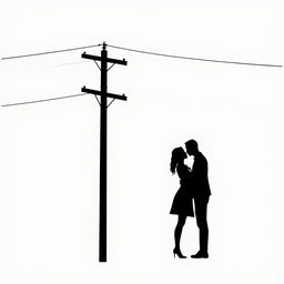 A minimalist cover art featuring a simple silhouette of a couple kissing under a power pole