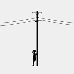 A minimalist cover art featuring a simple silhouette of a couple kissing under a power pole