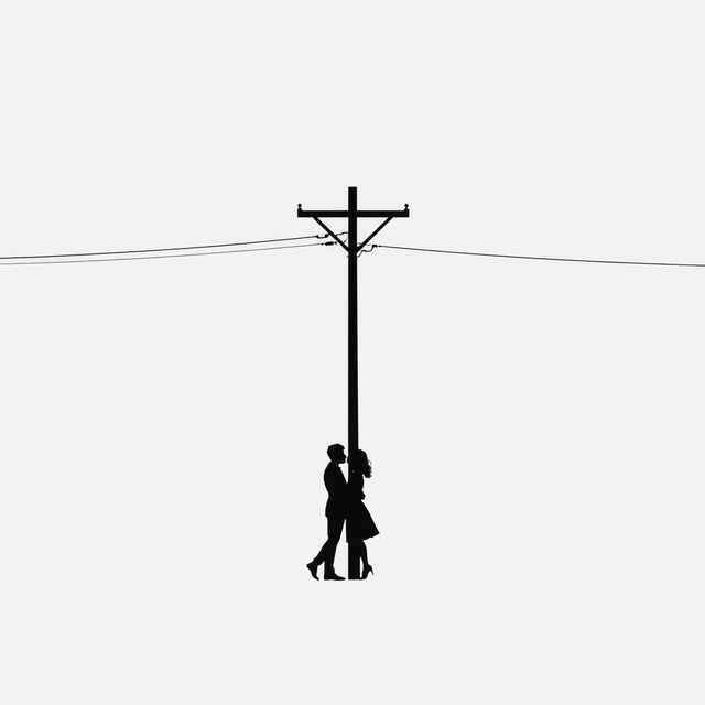 A minimalist cover art featuring a simple silhouette of a couple kissing under a power pole