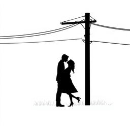 A minimalist cover art featuring a simple silhouette of a couple kissing under a power pole