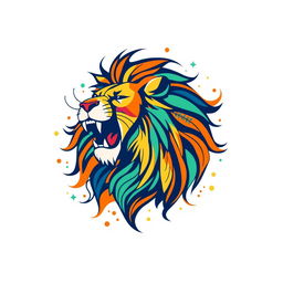 A vibrant and stylish T-shirt design featuring a bold and colorful graphic of a roaring lion