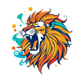 A vibrant and stylish T-shirt design featuring a bold and colorful graphic of a roaring lion