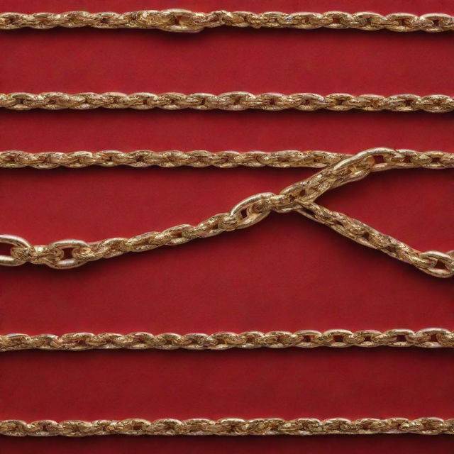 Golden chains crisscrossing on a rich red background