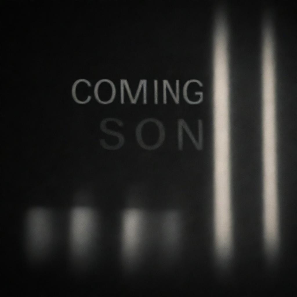 A dramatic, cinematic 'Coming Soon' teaser poster with intriguing shadows and bright spotlights.