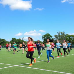 Diverse group of athletes engaging in various physical activities on a large sports field