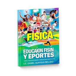 A vibrant and dynamic book cover dedicated to physical education and sports, titled 'EDUCACION FISICA Y DEPORTES