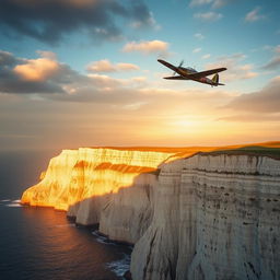 A dramatic scene of the White Cliffs of Dover, majestically rising above the ocean