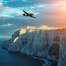 A dramatic scene of the White Cliffs of Dover, majestically rising above the ocean