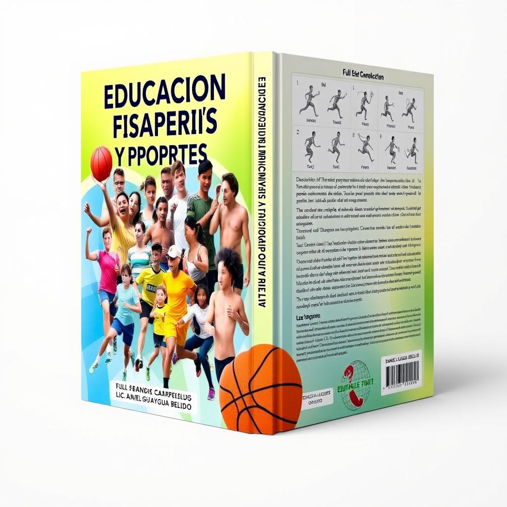 A full book cover design dedicated to physical education and sports titled 'EDUCACION FISICA Y DEPORTES