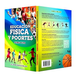 A full book cover design dedicated to physical education and sports titled 'EDUCACION FISICA Y DEPORTES