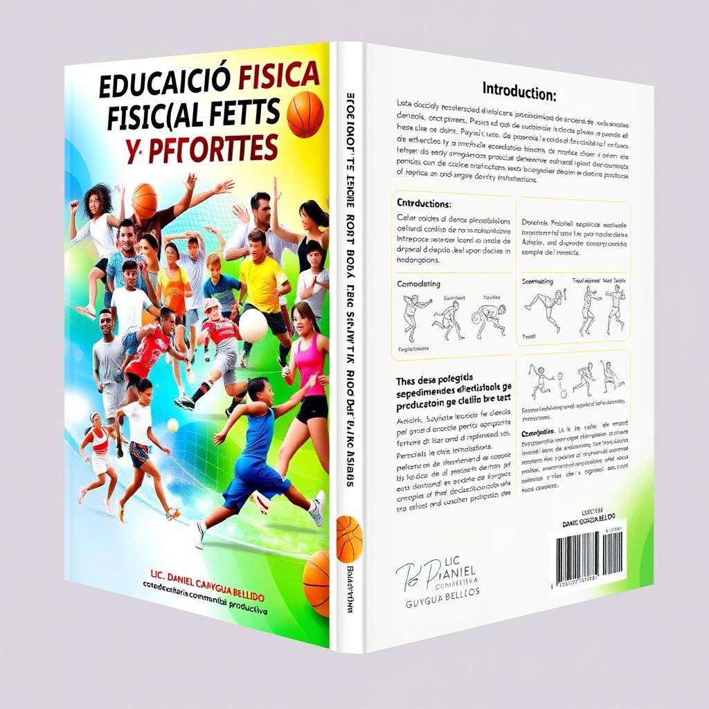 A full book cover design dedicated to physical education and sports titled 'EDUCACION FISICA Y DEPORTES