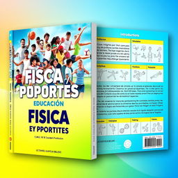 A full book cover design dedicated to physical education and sports titled 'EDUCACION FISICA Y DEPORTES