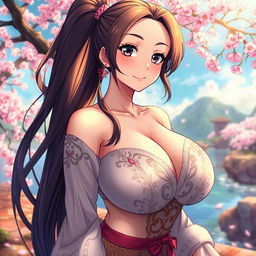 An anime-style image featuring a voluptuous woman with large breasts