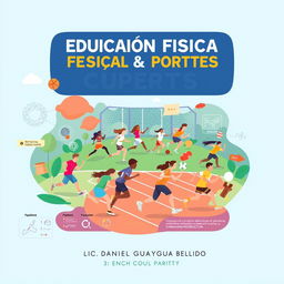 An engaging and comprehensive full-page design focused on physical education and sports, titled 'EDUCACIÓN FÍSICA Y DEPORTES