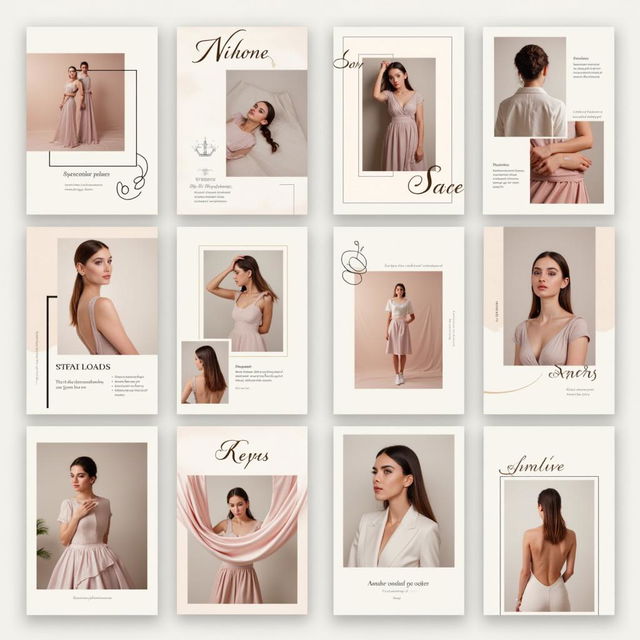 A collection of moodboard templates, professionally designed with intricate layouts, featuring soft pastel colors