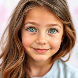 A portrait of a teenage girl with vivid green eyes, expressing curiosity and wonder