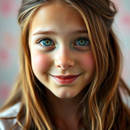 A portrait of a teenage girl with vivid green eyes, expressing curiosity and wonder