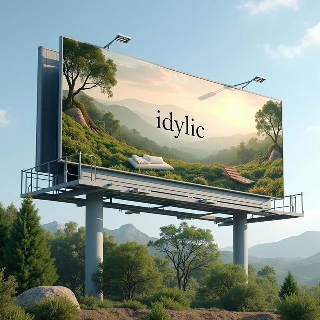 A professionally designed billboard for the fictitious company 'Idyllic', showcasing their branding in an elegant and captivating way