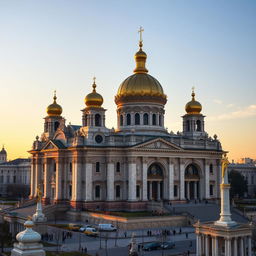 A grand basilica situated at the crossroads of Russian, Ukrainian, and Belarusian architectural influences