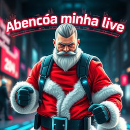 A futuristic Santa Claus poster featuring a trendy Santa with a stylish haircut and short beard