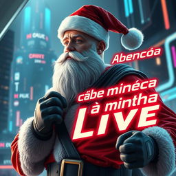 A futuristic Santa Claus poster depicting a slim, modern Santa with trendy, cutting-edge clothing, distinctly different from traditional Santa outfits