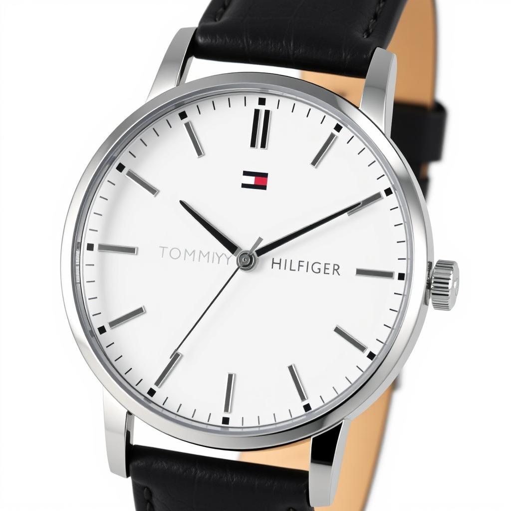 A sleek and modern analog watch design featuring the Tommy Hilfiger logo