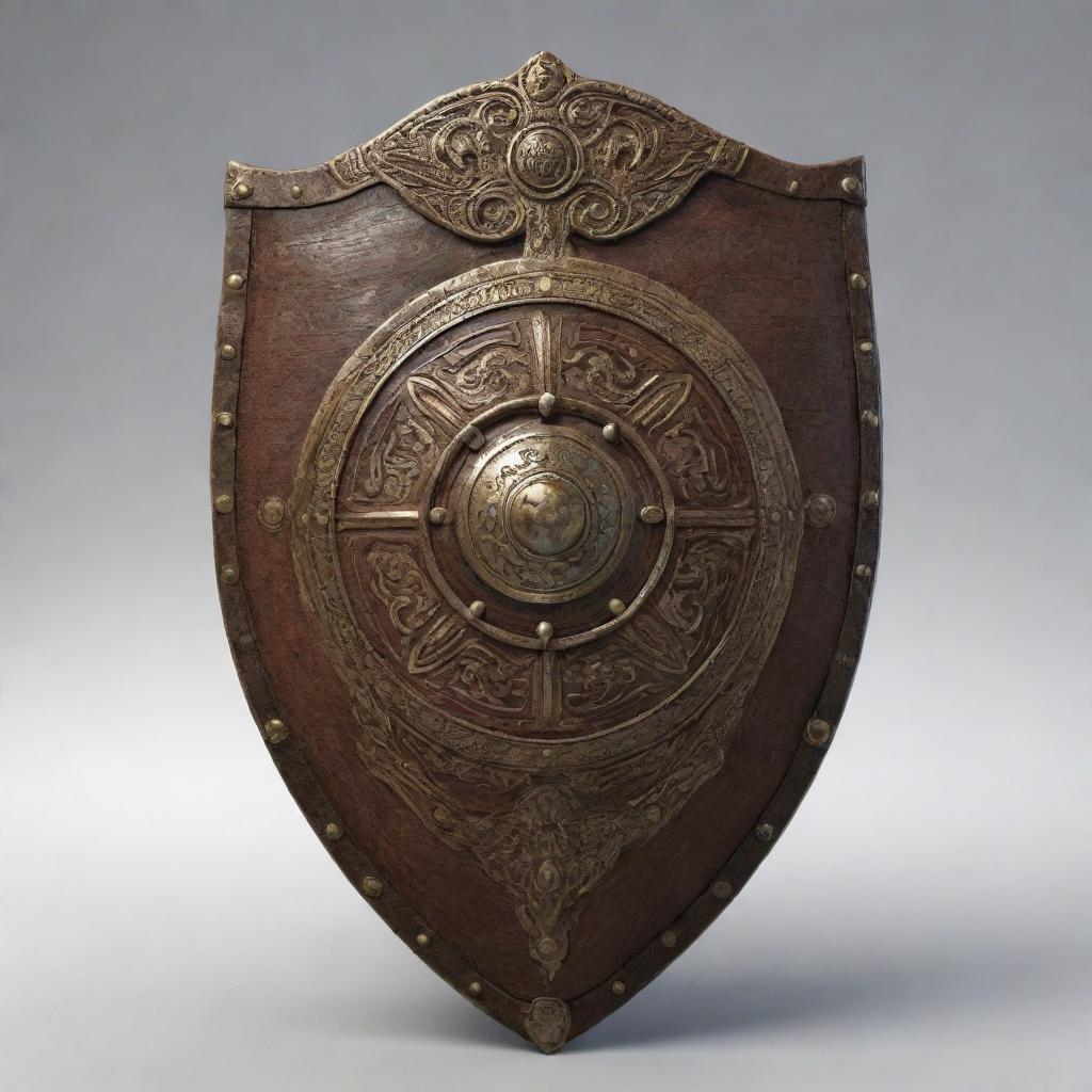 A highly detailed and realistic 3D model of a Kalasag shield, featuring its distinctive shape and intricate decorations.