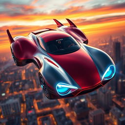 A visionary design of an iconic flying car, blending elements of classic car aesthetics with futuristic aviation technology