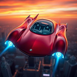 A visionary design of an iconic flying car, blending elements of classic car aesthetics with futuristic aviation technology