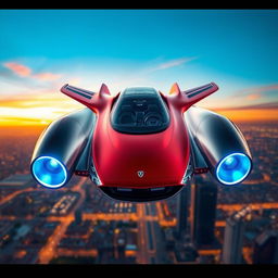 A visionary design of an iconic flying car, blending elements of classic car aesthetics with futuristic aviation technology