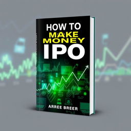 A captivating book cover design for 'How To Make Money From IPO', featuring prominent elements related to the stock market such as dynamic graphs, charts, and financial symbols