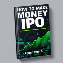 A captivating book cover design for 'How To Make Money From IPO', featuring prominent elements related to the stock market such as dynamic graphs, charts, and financial symbols