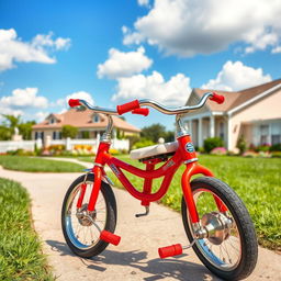 A vibrant, vintage-style tricycle with a bright red frame and shiny silver handlebars