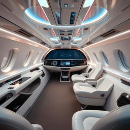 futuristic business class sedan, sleek and aerodynamic design, featuring cutting-edge technology, minimalistic interior with luxe materials, integrated AI systems, ultra-modern LED lighting, chrome accents, adaptive suspension, advanced aerodynamics, eco-friendly engine, smart glass windows, spacious interior with reclining seats, digital dashboard