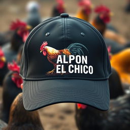 A baseball-style cap showcasing a fighting rooster (gallo de pelea) in mid-action on the front, crafted from high-quality materials