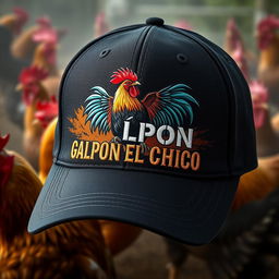 A baseball-style cap showcasing a fighting rooster (gallo de pelea) in mid-action on the front, crafted from high-quality materials