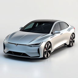 futuristic business class sedan exterior, sleek and aerodynamic shape, cutting-edge materials, ultra-modern LED headlights, smooth chrome accents, advanced aerodynamics, eco-friendly engine design, seamless bodywork, digital side mirrors, large alloy wheels, panoramic glass roof