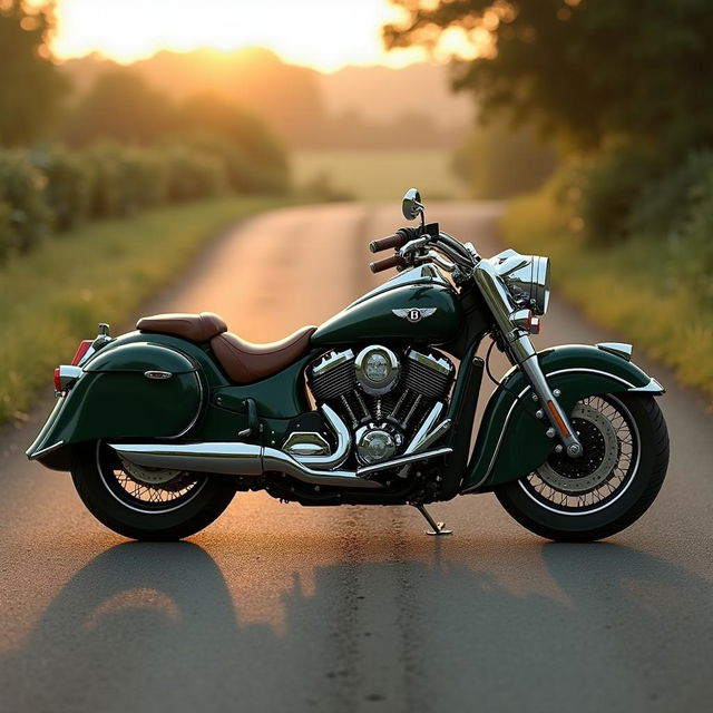 A luxurious concept of a Bentley motorcycle, featuring an elegant and sophisticated design that reflects Bentley's signature opulence