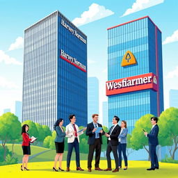 Corporate-themed illustration depicting the acquisition of Harvey Norman Holdings Ltd by Wesfarmers Ltd