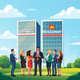 Corporate-themed illustration depicting the acquisition of Harvey Norman Holdings Ltd by Wesfarmers Ltd