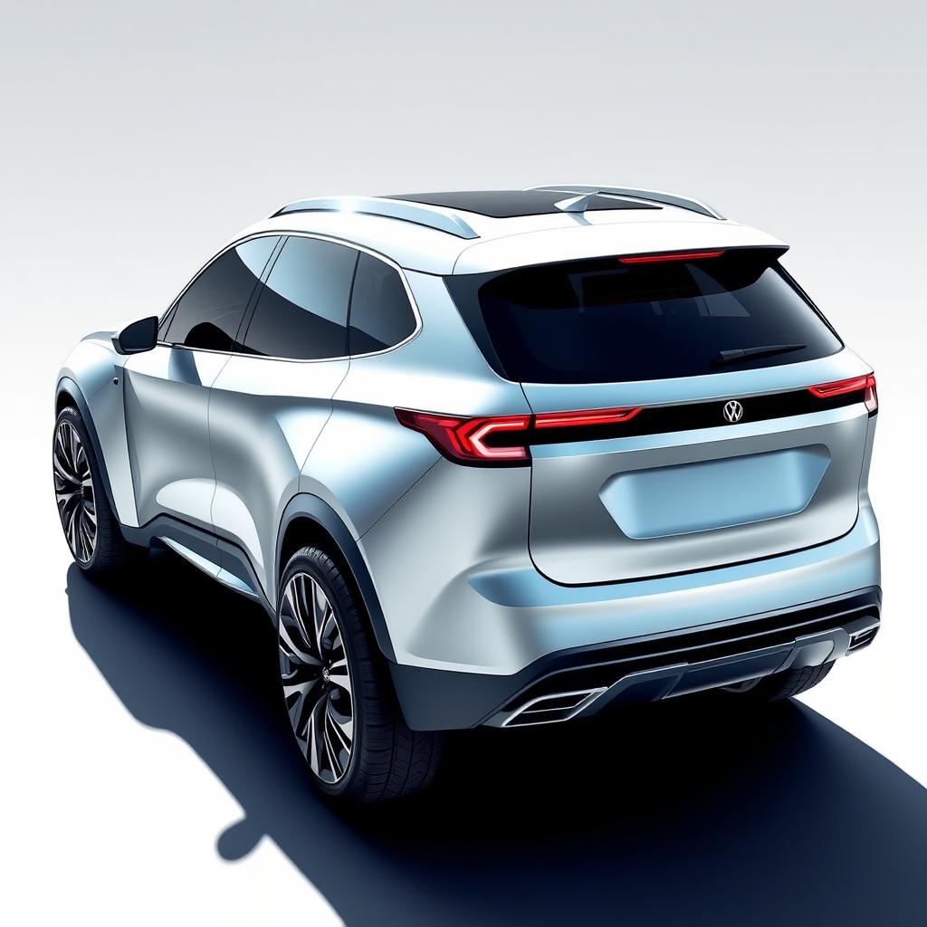 Futuristic SUV design with an emphasis on eco-friendly technology, featuring a streamlined body with smooth, flowing lines and an aerodynamic silhouette